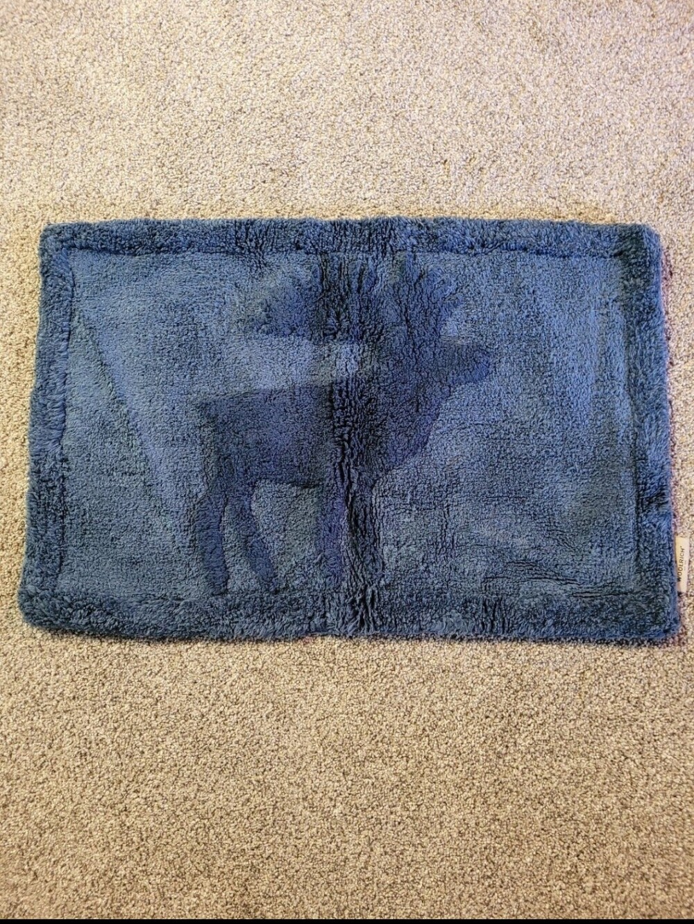 Vintage Woolrich Blue Moose Rug, Rustic Cabin Outdoors 30.5 x 20 in Blue NWOT